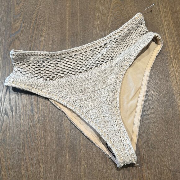 Beach Riot Brinley High Waist Open Knit Bikini Bottoms Tan Medium - Picture 3 of 6
